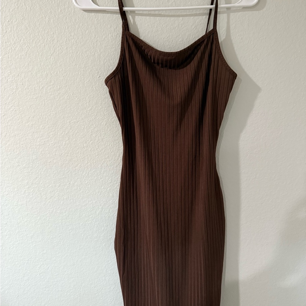 SHEIN Brown Ribbed Mini Dress
